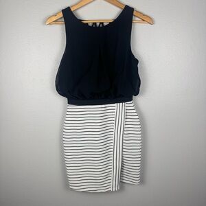 Speechless Womens Small Black White Dress Sleeveless Mini Stripes Chic Classic